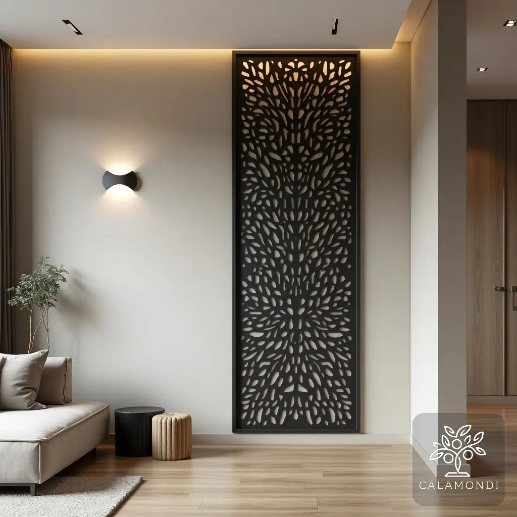 Modern Black Leaf - nowoczesny czarny panel z liściastym wzorem